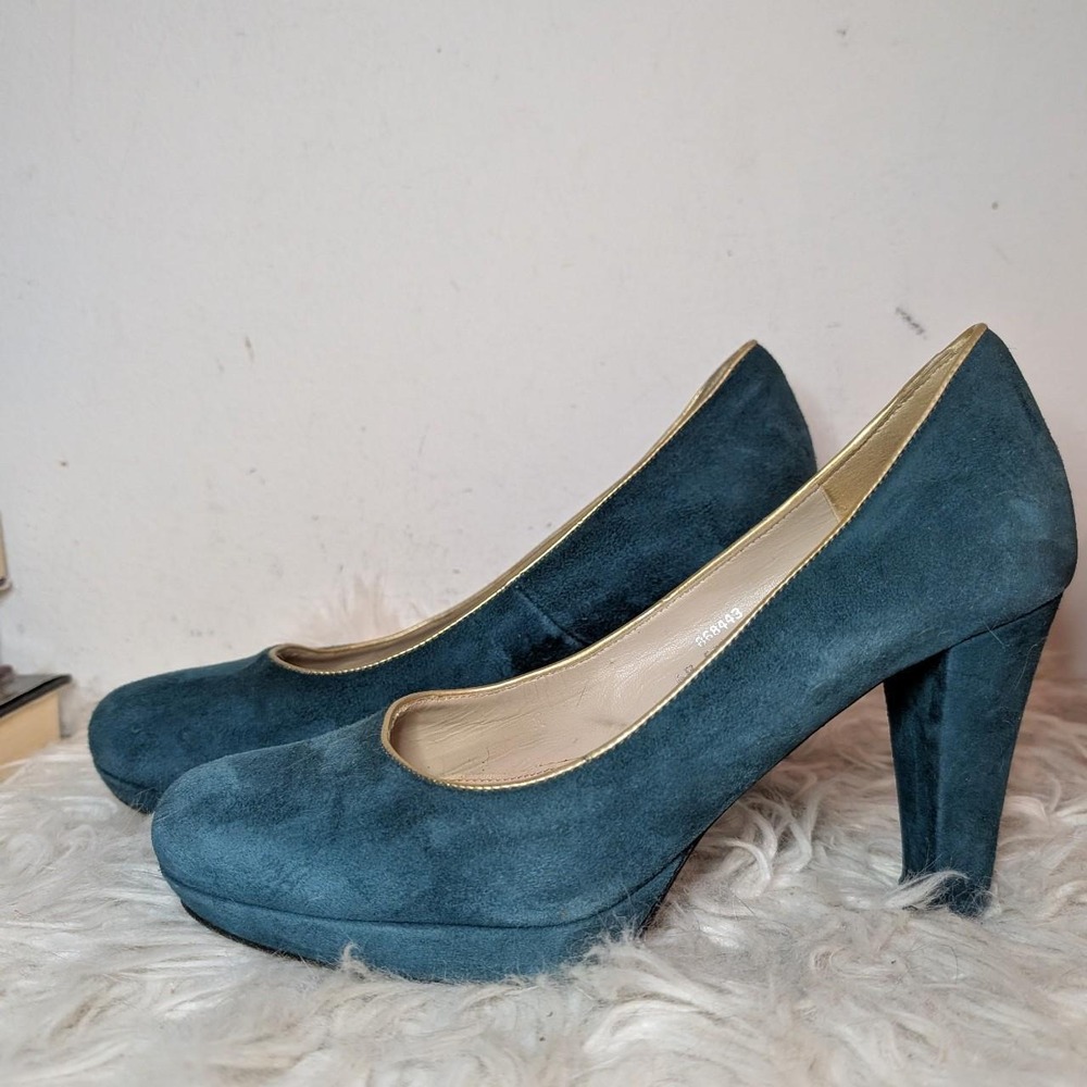 Boden Teal Suede Court Heels 38
